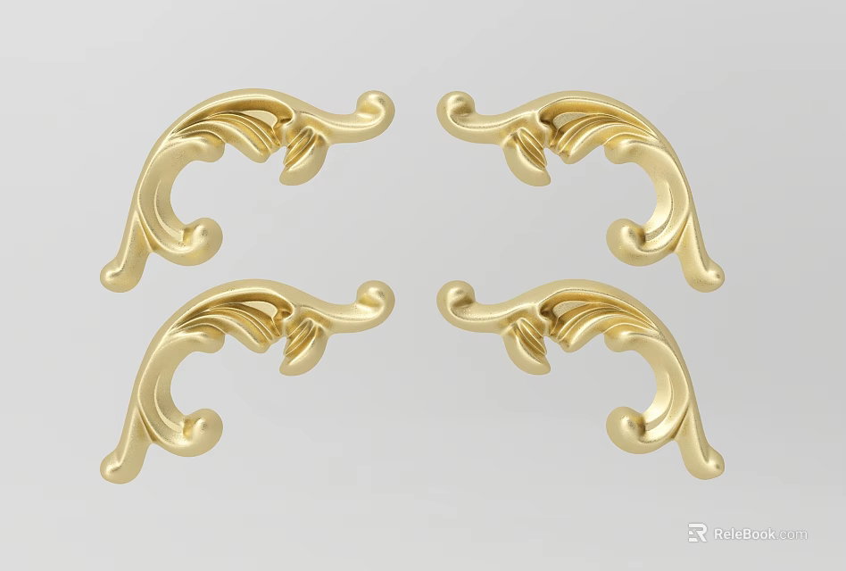 Elegant Golden Intricate Curved Scroll Carvings For Furniture Decorative Details 3d model 
