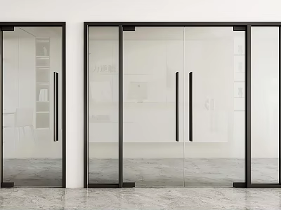Modern Double Glass Doors With Black Frame For Contemporary Interior Design 3d model