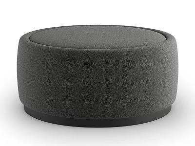 Stylish Modern Gray Round Ottoman With Fabric Upholstery And Black Base 3d model
