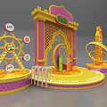 Castle Style Display Stage With Tea Drinks Ferris Wheel And Decorations 3d model