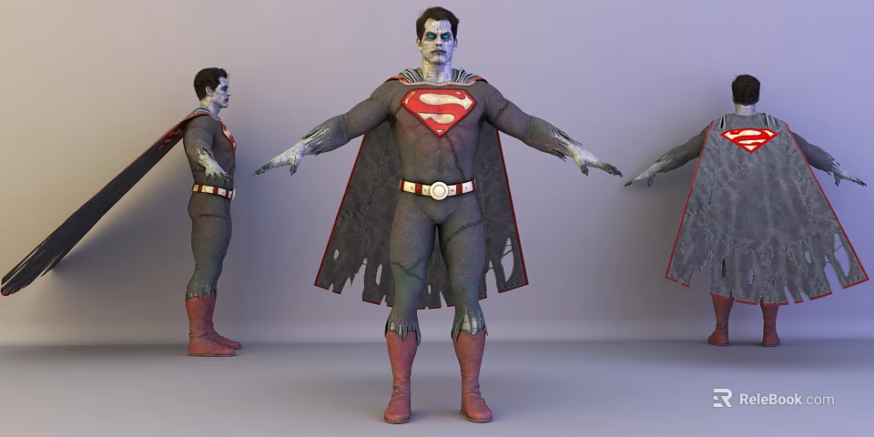 Zombie Like Game Movie Character With Tattered Cape Red Boots And Chest Symbol 3d model 