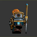 Detailed Gold Blue Spiked Armor with Round Ornaments Gemstone and Orange Hair Figure