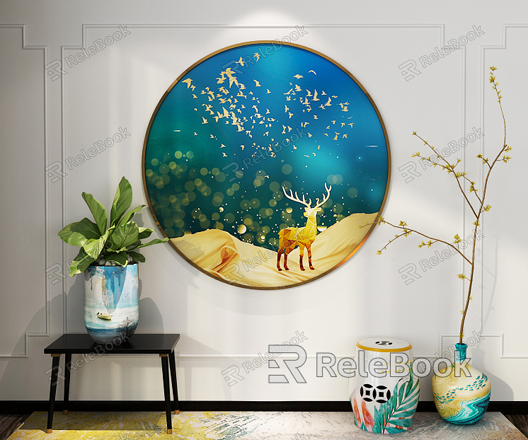 Modern Round Frame Painting Simple Round Metal Hanging Painting model