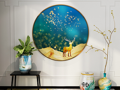 Modern Round Frame Painting Simple Round Metal Hanging Painting model