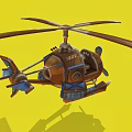 Retro Wooden Helicopter With Propellers Cockpit And Detailed Design On Yellow Background