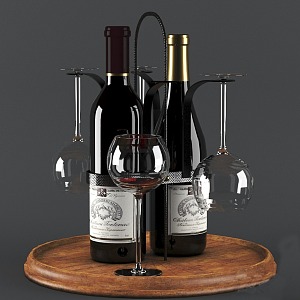 Wine Bottle Wine Glass 3d model