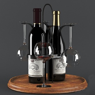 Wine Bottle Wine Glass 3d model