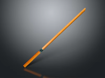 Warrior Character Wielding Wooden Staff With Black Decorative Ring On Dark Gradient Surface 3d model