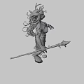 3D Fantasy Mythical Creature with Blonde Hair Green Leaf Attire Deer Hooves and Tail