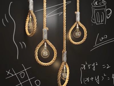 Rope Pendant Lights With Clear Glass Bulbs Metal Rings And Blackboard Doodles 3d model