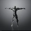 Silver Robot With Intricate Patterns Standing Arms Outstretched On Reflective Floor Gray Background 3d model
