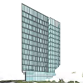 Modern High Rise Office Building With Glass Curtain Wall Surrounded By Plaza And Trees