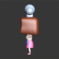 Cute Red Haired Cartoon Character In Blue Apron With Small White Creature On Chef Hat