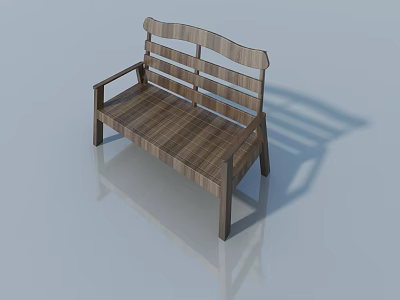 3D Rendered Wooden Bench With Backrest Armrest And Natural Wood Grain Texture 3d model