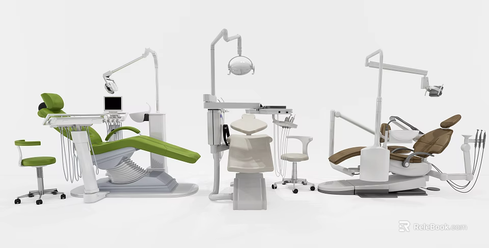 Professional Advanced Dental Medical Equipment With Chairs Lighting Fixtures And Instrument Tables 3d model 