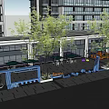 Modern Metropolis Outdoor Plaza With Seating Umbrellas Trees And Café Kiosk