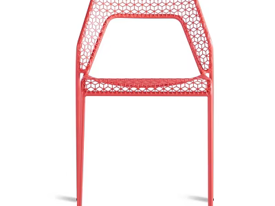 Red Geometric Pattern Leisure Chair with Hollow Design and Metal Frame Structure 3d model