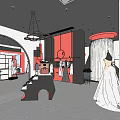 Modern Clothing Store Interior With Stylish Displays Chandeliers And Red White Decor