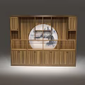 Traditional Chinese Wooden Display Shelf Design Featuring Circular Panel And Layered Compartments