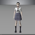 Anime Style School Girl Character In White Shirt Black Tie And Grey Pleated Skirt