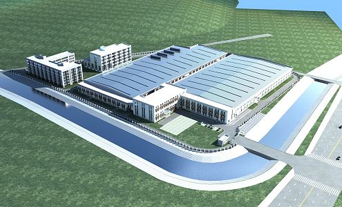 Modern Factory Building Industrial Park 3d model