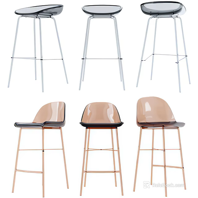 Modern Transparent Bar Stools With Metal Legs For Kitchen Bar Decor 3d model