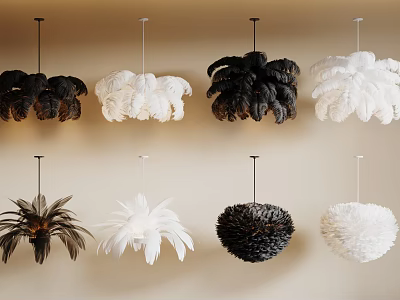Stylish Black And White Feather Chandeliers For Modern Interior Decor 3d model