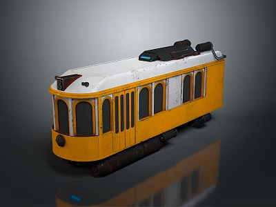 Vintage Yellow And White Tram Model With Classic Windows And Black Roof 3d model