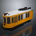 Vintage Yellow And White Tram Model With Classic Windows And Black Roof