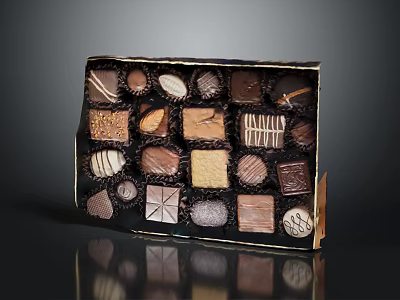 Assorted Chocolate Gift Box With Various Shapes Flavors And Decorative Toppings 3d model