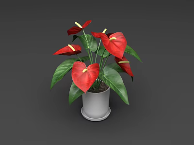 Bonsai Potted Plant With Red Flowers And Green Leaves In White Pot 3d model