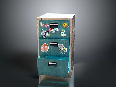 Blue Chest Of Drawers Featuring Multiple Drawers And Decorative Cartoon Stickers 3d model