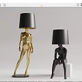 Human Shaped Floor Lamps Gold Standing And Black Seated Figure Design