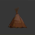 Traditional Tepee Tent with Wooden Poles on Top Orange Fabric and Star Patterns for Camping