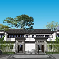 Chinese Style Semi-detached Villa With Courtyard Wooden Veranda Stone Slab Floor And Rockery
