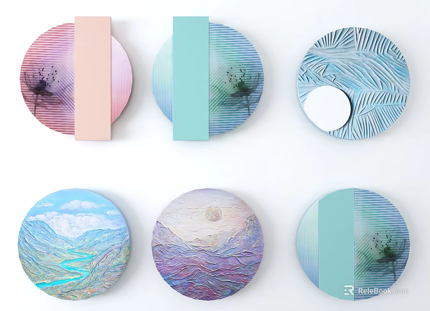 Circular Wall Decor With Modern Abstract Patterns And Colorful Natural Scenery 3d model
