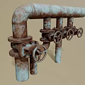 Rusted Metal Pipes With Vintage Valves And Industrial Texture