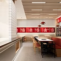 Modern Hot Pot Restaurant Interior With Red Decor Pendant Lights And Comfortable Seating