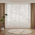 Brown Curtains With White Sheer Panels Tree Shadows Through Wooden Floor And Potted Plant Interior