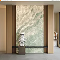 Modern Minimalist Background Wall With Green Marble Texture Wooden Frame And White Stormtrooper Decor