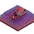 Cartoon Scene Featuring Red And White Tugboat On Water Surface With Underwater Layers