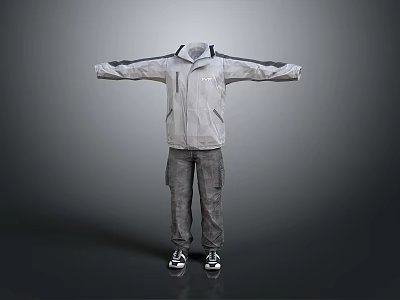 Gray Jacket Paired With Cargo Pants And Black Shoes For Casual Use 3d model