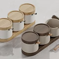 Modern Ceramic Spice Jars Set With Wooden Lids And Tray For Kitchen