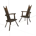 Two Wooden Leisure Chairs Vintage Style With Armrests Unique Backrest Design And Natural Wood Finish