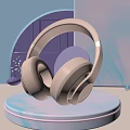 Pastel Pink Modern Headphones with Comfortable Ear Cushions on Soft Background Display Stand