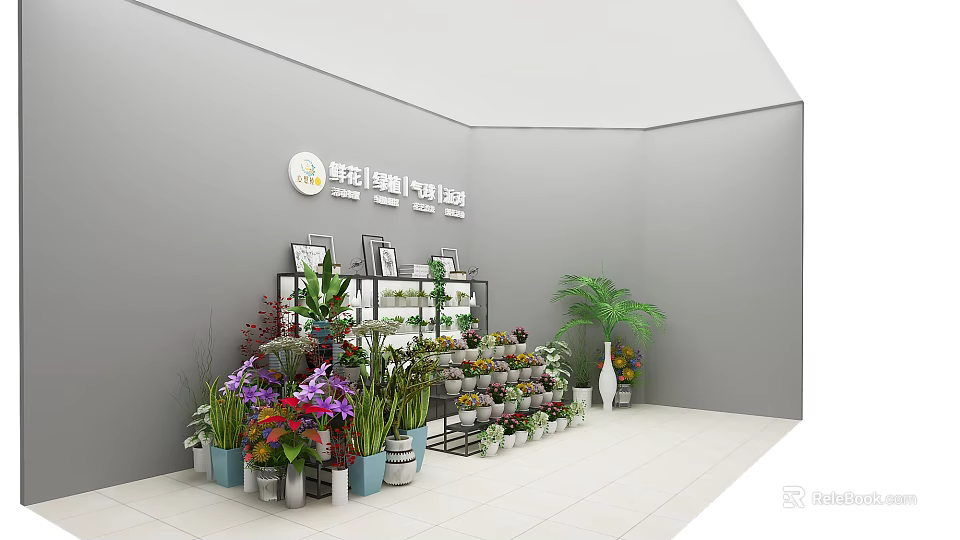 Bright Flower Shop With Colorful Bouquets Fresh Flowers Green Plants And Shelves 3d model 