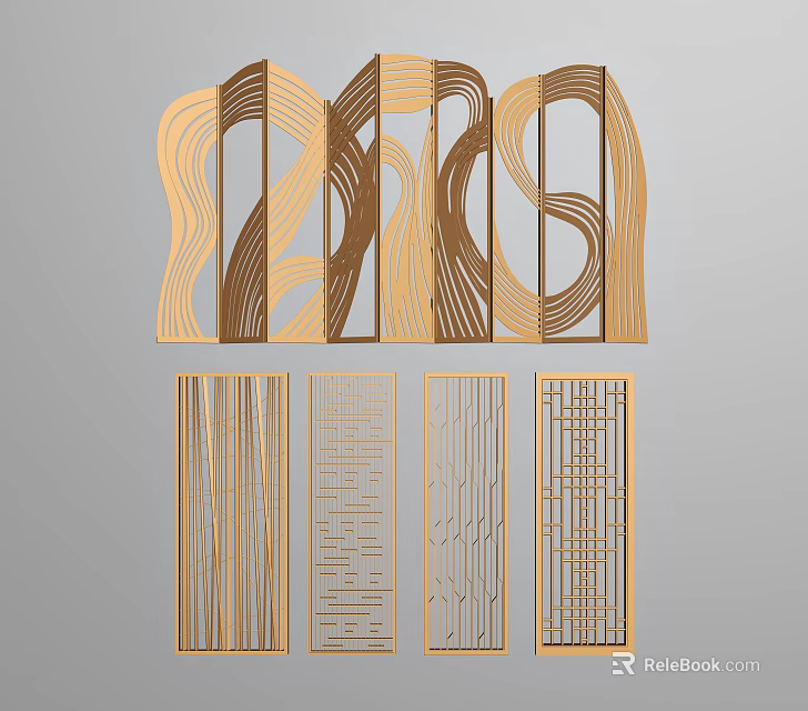 Stylish Modern Room Dividers Featuring Various Patterned Designs And Decorative Frames 3d model
