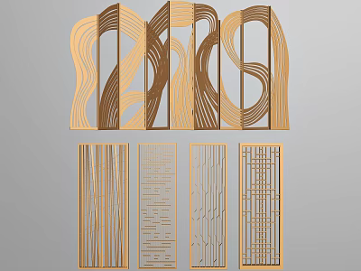 Stylish Modern Room Dividers Featuring Various Patterned Designs And Decorative Frames 3d model