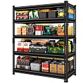 Multi Tier Storage Shelf With Organized Tools Metal Containers And Colored Plastic Boxes 3d model