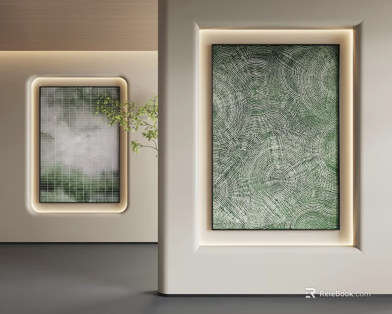 Abstract Painting With Green Textured Pattern In White Frame For Modern Interior Wall Art Decor 3d model 
